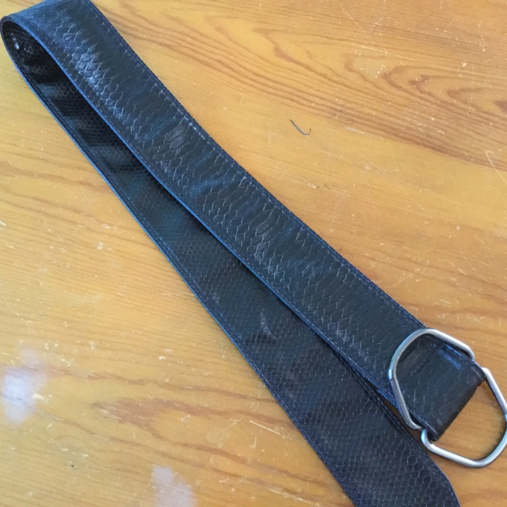 BLACK LEATHER Snakeskin Belt Wide Brushed Metal